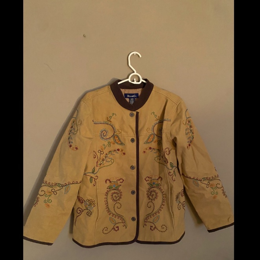 Denim & Co. Large Button Embroidered Denim Jacket